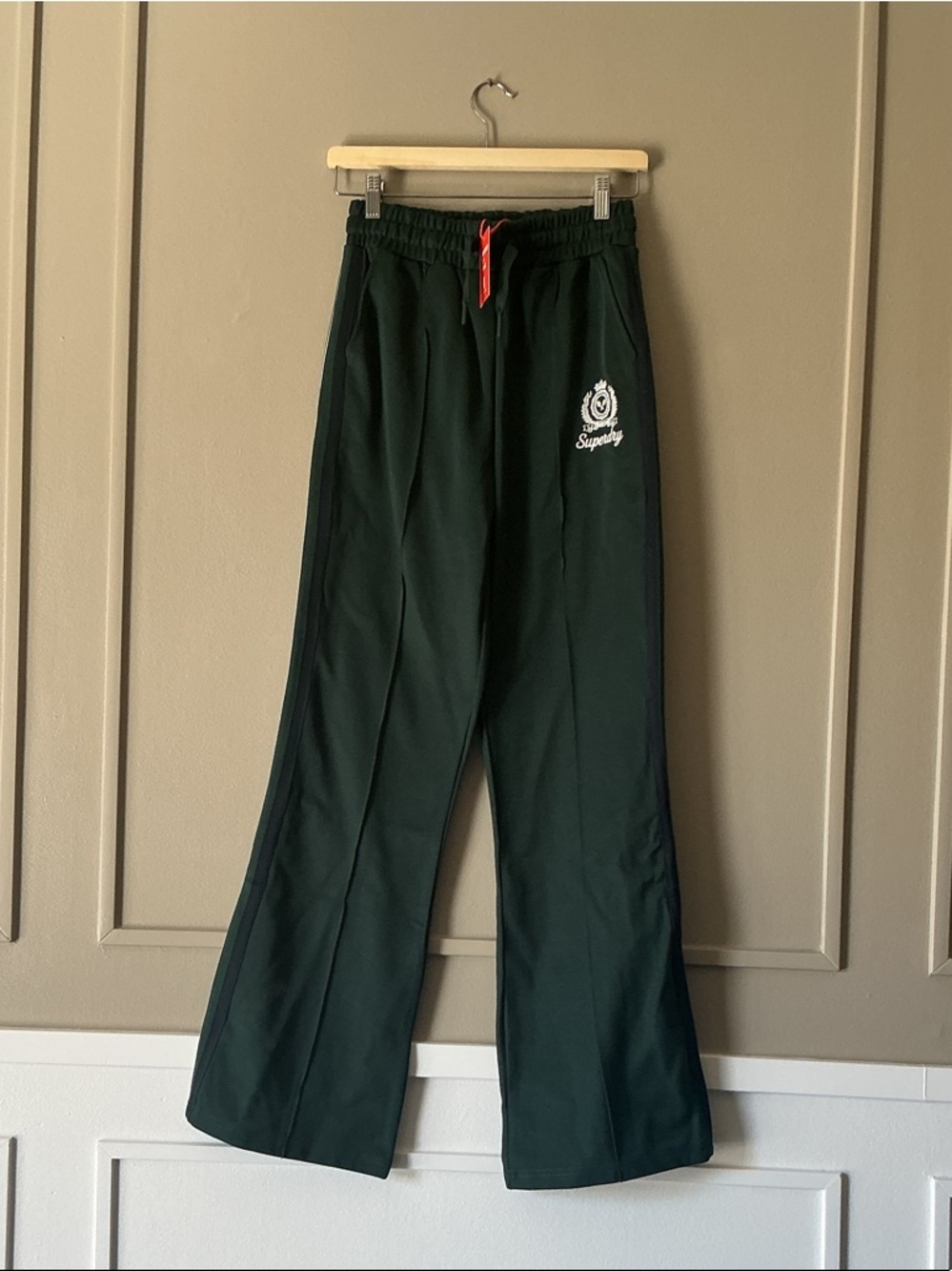 Superdry Kids Dark Green Sweatpants with Red Drawstring
